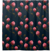 ピンクの水色のバラが濃い青で芽を出す シャワーカーテン (正面)