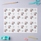 ピンクの水色のバラとティール（緑がかった色）の葉 薄葉紙 (クラフト)