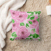 ピンクの水色のバラと葉バッド・パター クッション (ブランケット)