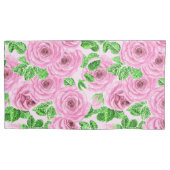 ピンクの水色のバラと葉バッド・パター 枕カバー (正面左)