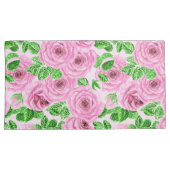 ピンクの水色のバラと葉バッド・パター 枕カバー (正面右)