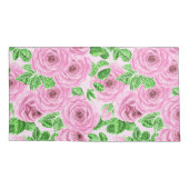 ピンクの水色のバラと葉バッド・パター 枕カバー (裏面-左)