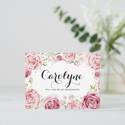 ピンクの水色のバラは私の花嫁になる インビテーションポストカード (スタンド正面)