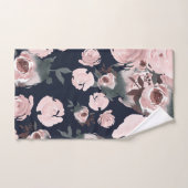 ピンクの水色のバラダークネイビーブルーフローラ バスタオルセット (ハンドタオル)