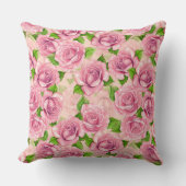 ピンクの水色のバラパターン クッション (正面)