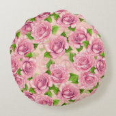 ピンクの水色のバラパターン ラウンドクッション (裏面)