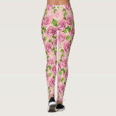 ピンクの水色のバラパターン レギンス (裏面)