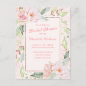 ピンクの水色のバラブライダルシャワー招待 インビテーションポストカード (正面)