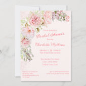 ピンクの水色のバラブライダルシャワー招待 招待状 (正面)