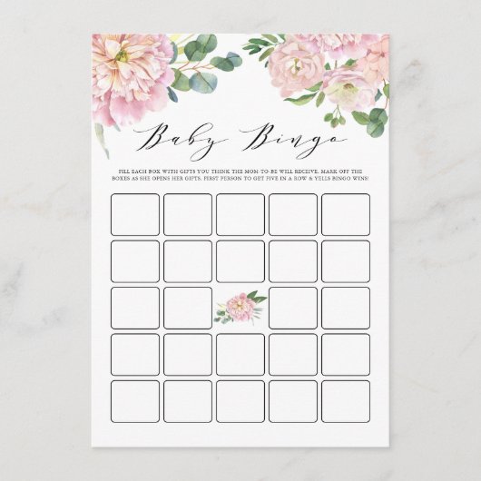 ピンクの水色のバラベビーシャワービンゴゲーム エンクロージャーカード (正面)