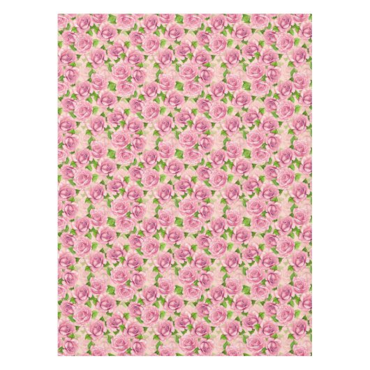 ピンクの水色のバラ模様のテーブルクロス テーブルクロス (正面)