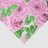 ピンクの水色のバラ葉と芽のパターン 薄葉紙 (詳細)