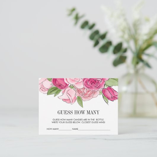 ピンクの水色のバラ赤ちゃんシャワー推測ゲーム エンクロージャーカード (スタンド正面)