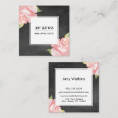 ピンクの水色のバラ黒板の背景 スクエア名刺 (正面/裏面)