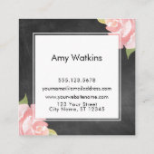 ピンクの水色のバラ黒板の背景 スクエア名刺 (裏面)