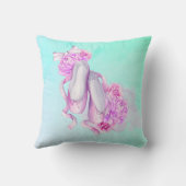 ピンクの水色のバレエ靴と牡丹と弓 クッション (裏面)