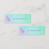 ピンクの水色のバレエ靴と牡丹と弓 スキニー名刺 (正面/裏面)