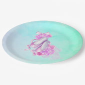 ピンクの水色のバレエ靴と牡丹と弓 ペーパープレート (アングル)
