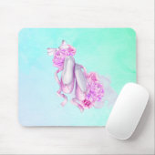 ピンクの水色のバレエ靴と牡丹と弓 マウスパッド (マウス)