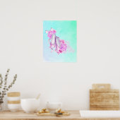 ピンクの水色のバレーシューズが弓と牡丹 ポスター (キッチン)