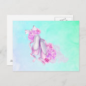 ピンクの水色のバレーシューズが弓と牡丹 ポストカード (正面/裏面)