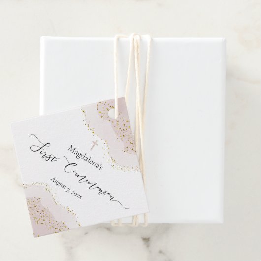 ピンクの水色のフェイク金ゴールドグリッター第1聖餐式 フェイバータグ (インサイチュ)