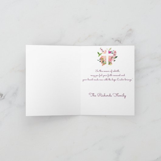 ピンクの水色のフローラがイースターを横切る カード (内部)