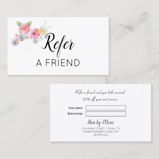 ピンクの水色のフローラが友達を参照 紹介カード (正面/裏面)