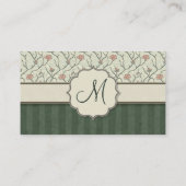 ピンクの水色のフローラつる植物、ストライプとモノグラム 名刺 (裏面)