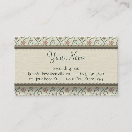 ピンクの水色のフローラつる植物、ストライプとモノグラム 名刺 (正面)