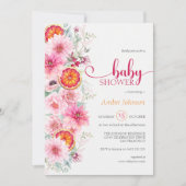 ピンクの水色のフローラと柑橘系ベビーシャワー 招待状 (正面)