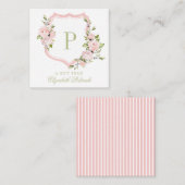 ピンクの水色のフローラのカスタム紋章ギフト囲い ノートカード (正面/裏面)