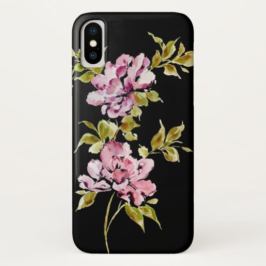 ピンクの水色のフローラの花シックスタイリッシュブラック Case-Mate iPhoneケース (裏面)