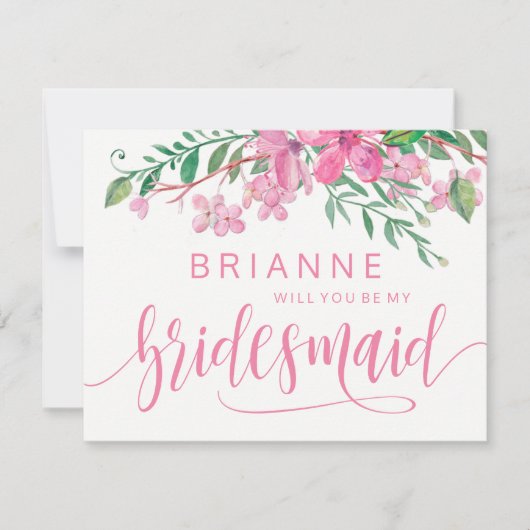 ピンクの水色のフローラは私の花嫁になる 招待状 (正面)