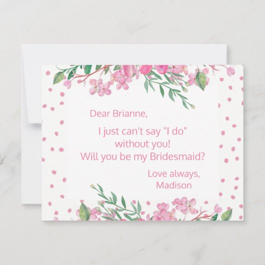 ピンクの水色のフローラは私の花嫁になる 招待状 (裏面)