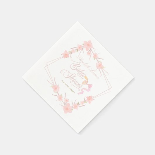ピンクの水色のフローラエレガントベビーシャワー スタンダードカクテルナプキン (角)