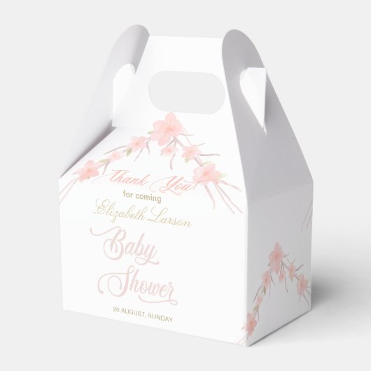 ピンクの水色のフローラエレガントベビーシャワー フェイバーボックス (裏面サイド)