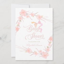 ピンクの水色のフローラエレガントベビーシャワー 招待状