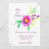 ピンクの水色のフローラカスタムウェディング 招待状 (正面/裏面)
