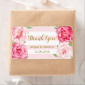 ピンクの水色のフローラストライプウェディングラベル ラベル (インサイチュ)