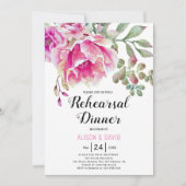 ピンクの水色のフローラ結婚のリハーサルディナー 招待状 (正面)