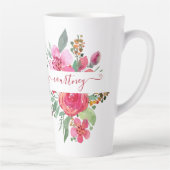 ピンクの水色のフローラ パーソナライズされた カフェラテマグ (右)