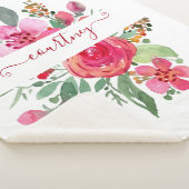 ピンクの水色のフローラ パーソナライズされた シェルパブランケット (3/4)