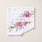 ピンクの水色のフローラ パーソナライズされた バスタオルセット (ウォッシュタオル)