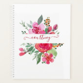 ピンクの水色のフローラ パーソナライズされた プランナー手帳 (正面)