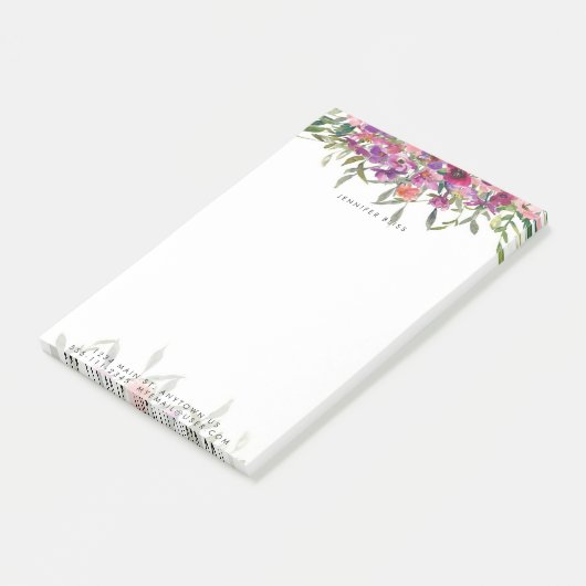 ピンクの水色のフローラ パーソナライズされた ポストイット (アングル)