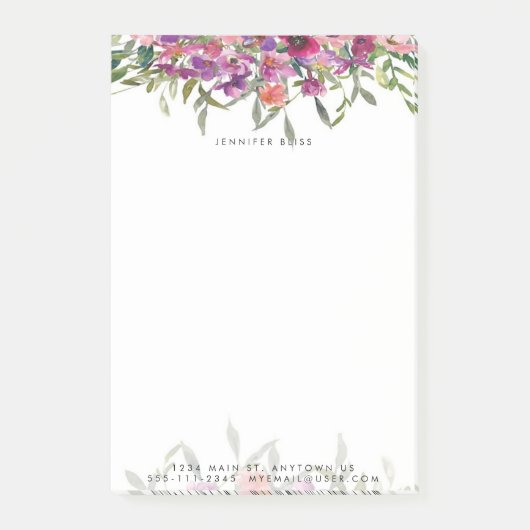 ピンクの水色のフローラ パーソナライズされた ポストイット (正面)