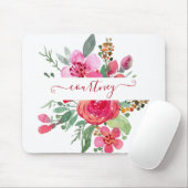 ピンクの水色のフローラ パーソナライズされた マウスパッド (マウス)