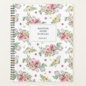 ピンクの水色のフローラ プランナー手帳 (正面)