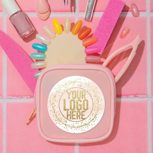 ピンクの水色のブラシストロークグリッター紙吹雪ロゴ ラウンドシール